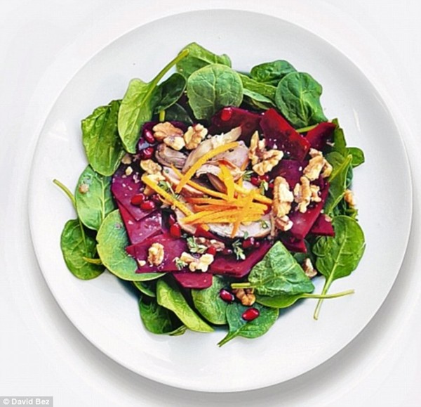 Roast beef, beet, pomegranate and orange zest