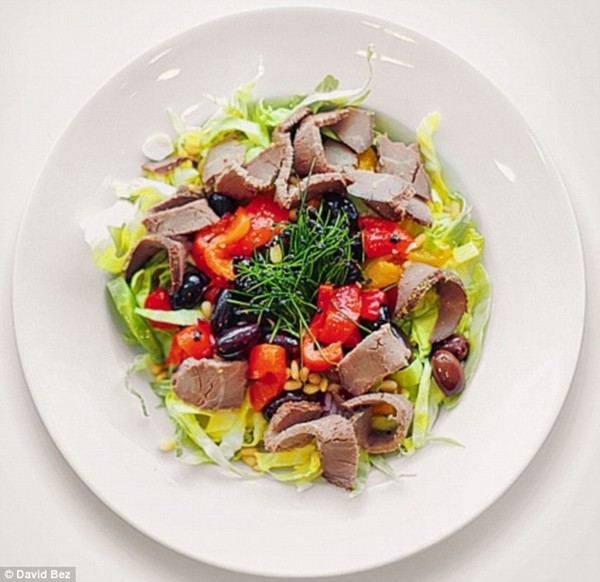 Roast beef, cabbage and marinated peppers