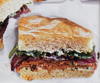 Roast beef sandwiches with lemon-basil mayonnaise and roasted red onions