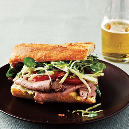 Roast beef sandwiches with watercress slaw