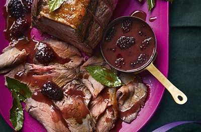Roast beef with blackberry & port sauce