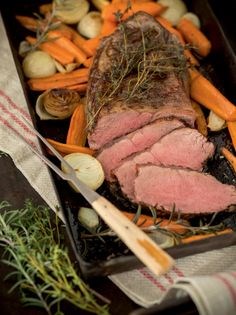 Roast beef with braised carrots