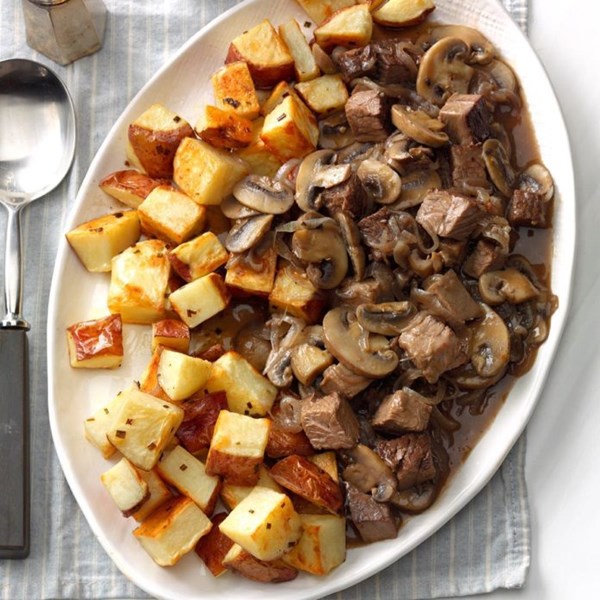 Roast beef with chive roasted potatoes