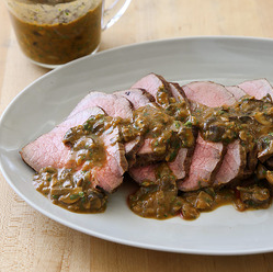 Roast beef with mushroom gravy