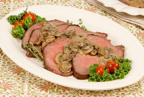 Roast beef with mushroom gravy