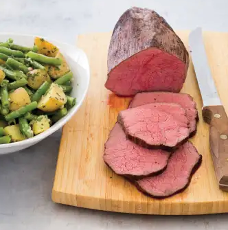 Roast beef with warm garden potato salad