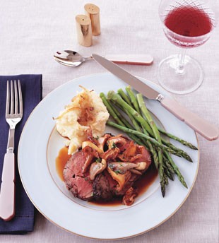 Roast beef with wild mushroom sauce and caramelized-shallot mashed potatoes