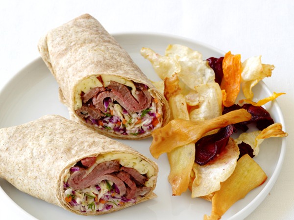 Roast beef wraps with dill slaw