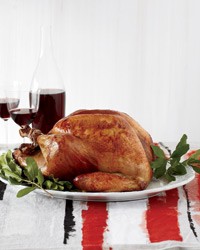 Roast beer-brined turkey with onion gravy and bacon