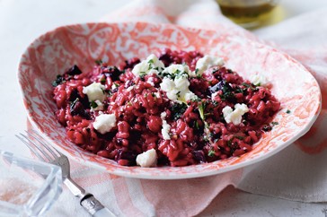 Roast beetroot & goat's cheese risotto with thyme dressing