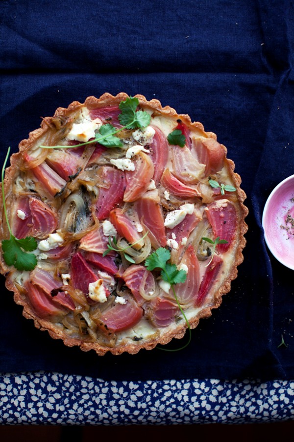 Roast beetroot, caramelised onion and goat's cheese tarts