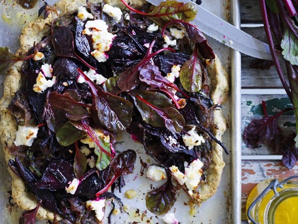 Roast beetroot, garlic & chia seed tart