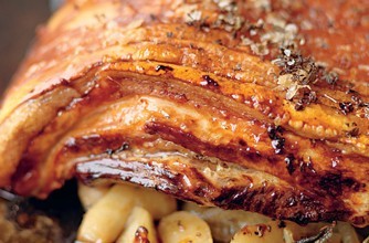 Roast belly of pork with apples & sage