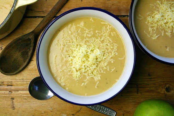 Roast Bramley apple, parsnip and cheddar soup