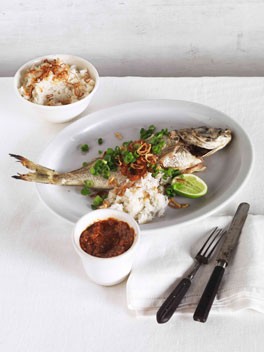 Roast bream with sambal and coconut rice