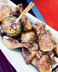 Roast brined chicken with raisin and pine nut agrodolce