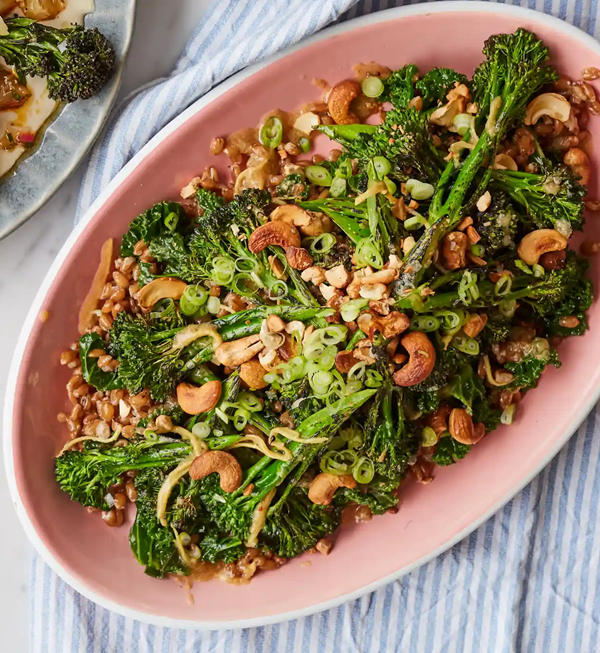 Roast broccoli, spelt, cashews and Japanese dressing