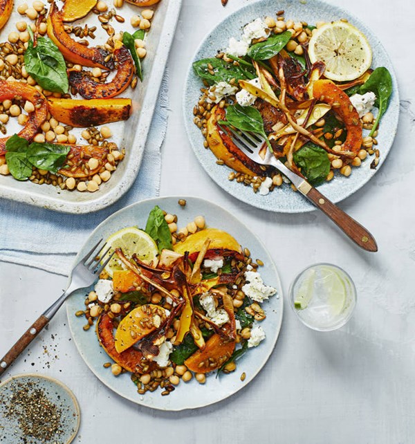 Roast butternut with chickpeas and feta