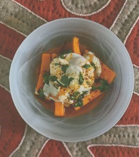 Roast butternut with poached eggs and chilli butter