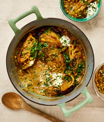 Roast cabbage with chana dal and sauerkraut