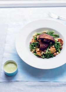 Roast Cajun mushrooms and bean salad with creamy cashew and lime dressing