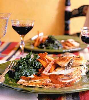 Roast capon with chile-cilantro rub and roasted carrots