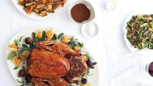 Roast capon with fig-and-pancetta stuffing