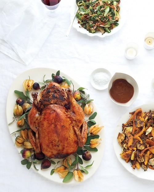 Roast capon with fig-and-pancetta stuffing