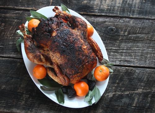 Roast capon with fig-and-pancetta stuffing