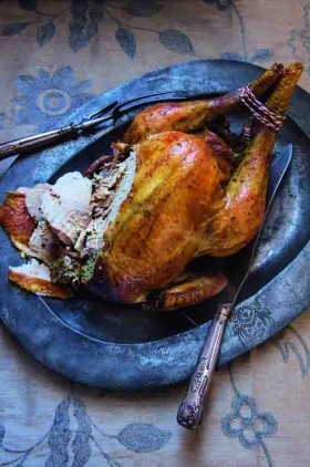 Roast capon with forcemeat stuffing