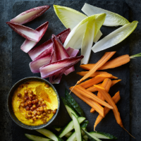 Roast carrot and crispy chickpea houmous