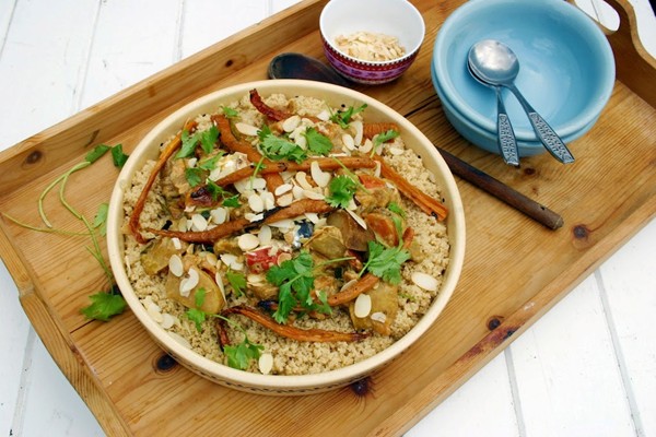 Roast carrot and summer vegetable tagine