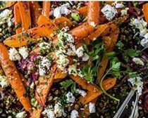 Roast carrots with lentils & wheatberries