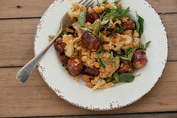 Roast cauli with chunky chorizo