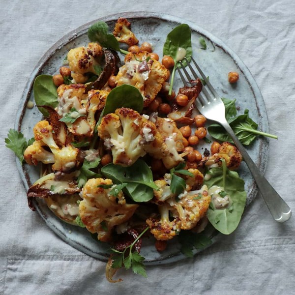 Roast cauliflower and chickpea salad
