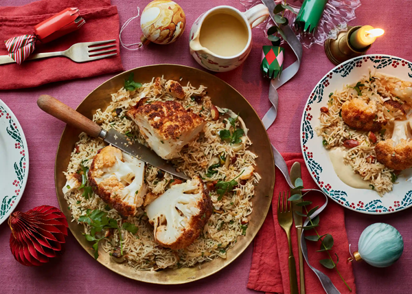 Roast cauliflower and nut pilaf