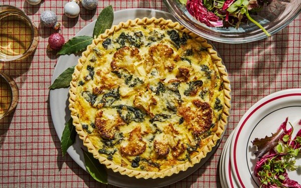 Roast cauliflower, Lancashire cheese and nutmeg tart