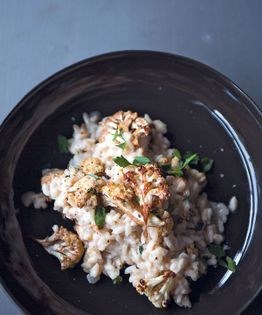 Roast cauliflower risotto with tahini cream