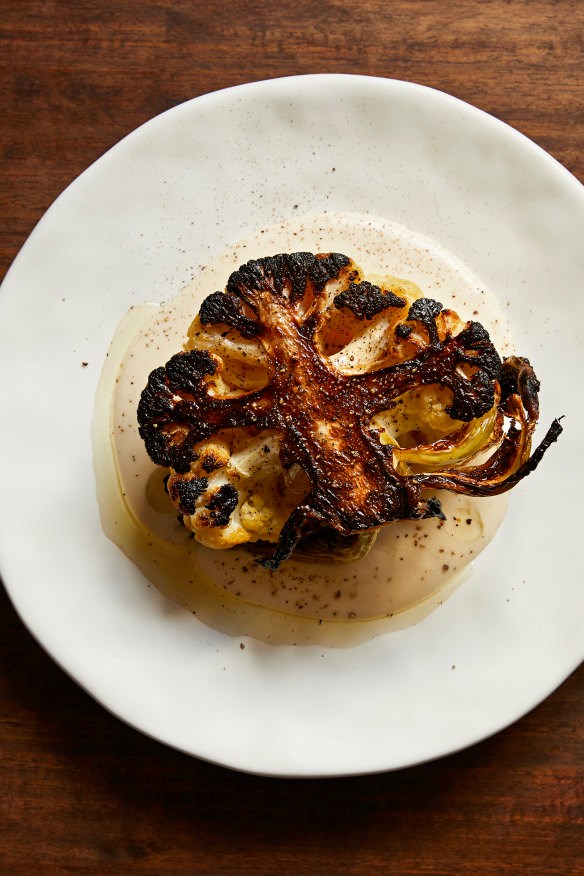 Roast cauliflower with almond sauce and mint
