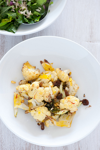 Roast cauliflower with saffron & pine nuts