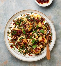 Roast cauliflower with yoghurt and red pepper sauce