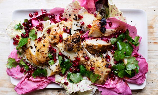 Roast celeriac and winter leaves