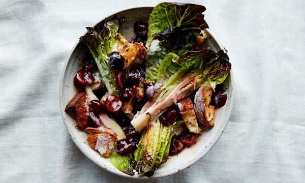 Roast cherry salad with buttermilk dressing