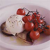 Roast cherry tomatoes, aubergine and baked mozzarella