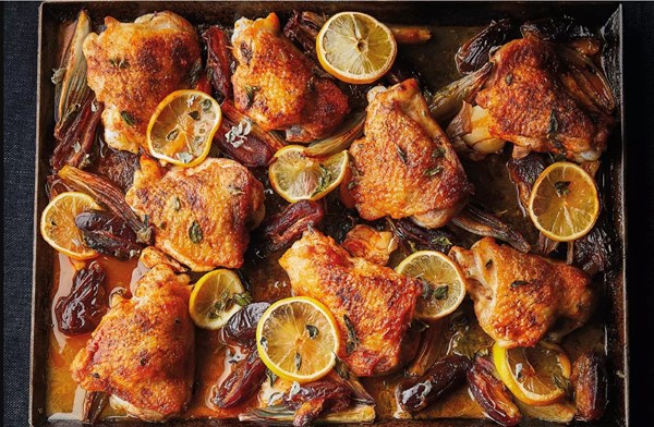 Roast chicken & date traybake
