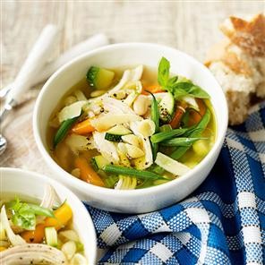 Roast chicken and summer vegetable soup