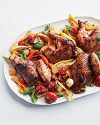 Roast chicken cacciatore with red wine butter