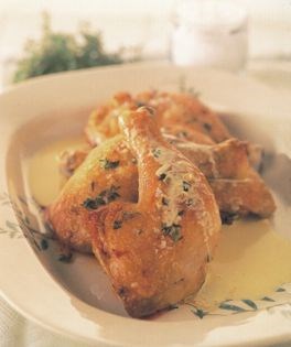 Roast chicken legs with sea salt and thyme