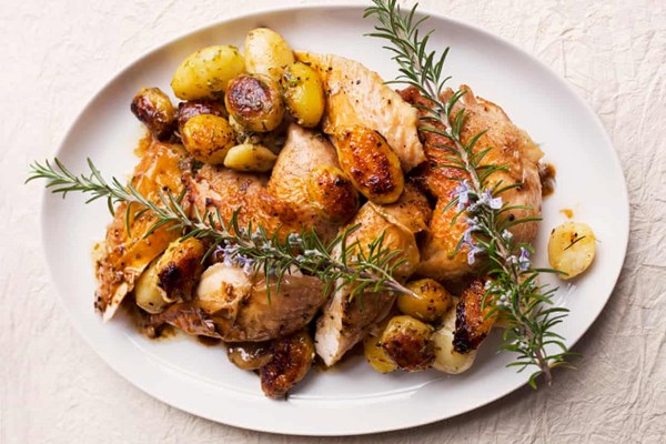 Roast chicken, new potato and tarragon stuffing