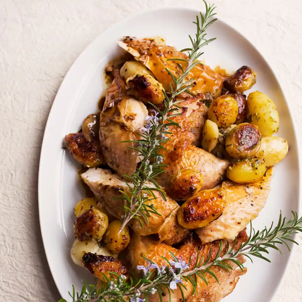 Roast chicken, new potato and tarragon stuffing